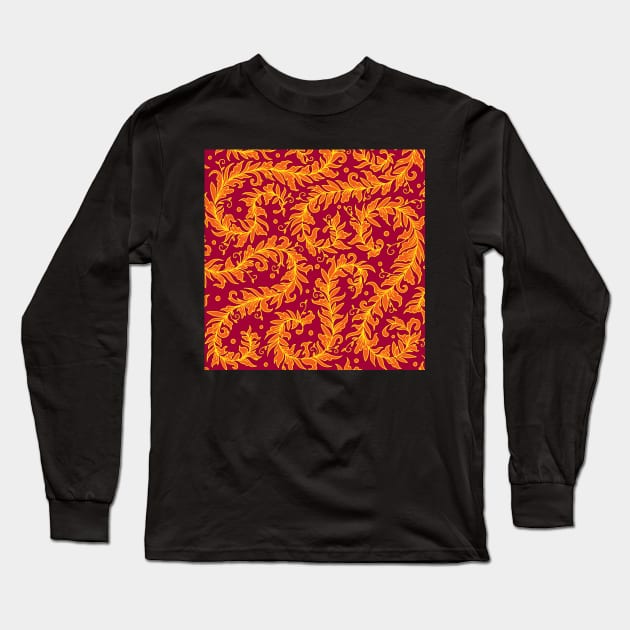 Lacy Leaves Red and Orange Palette Long Sleeve T-Shirt by HLeslie Design